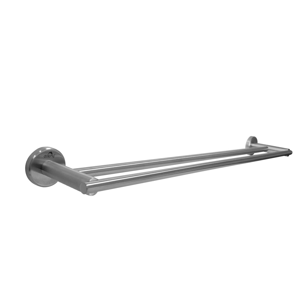 Dolphy Double Towel Rail – Brushed Stainless Steel Wall-Mount Bathroom Towel Holder, Modern Design, Durable & Rust-Resistant with Concealed Screw Fix