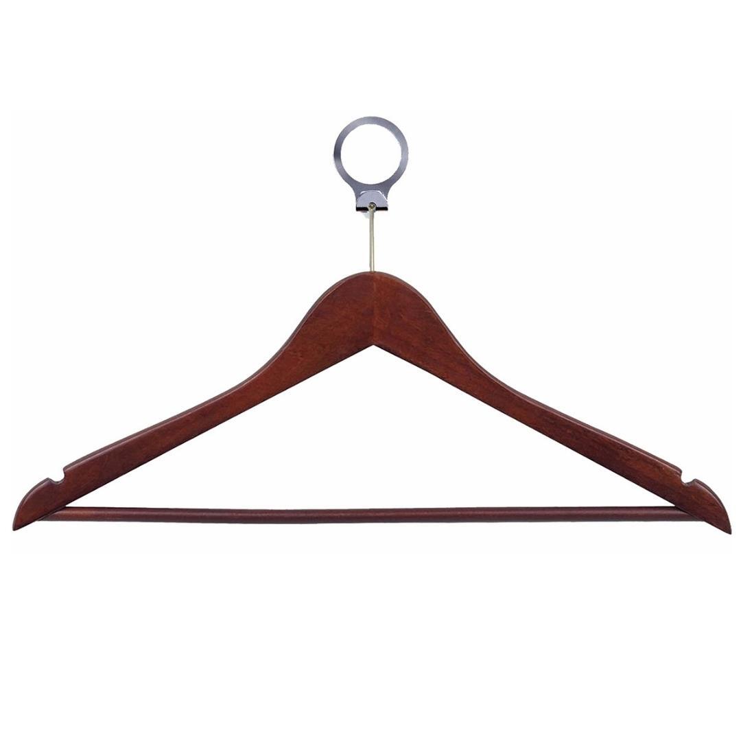 Dolphy Security Wooden Cloth Hanger (Pack of 50) – Brown Timber with Anti-Theft Ring, Non-Slip Bar & Grooved Rod