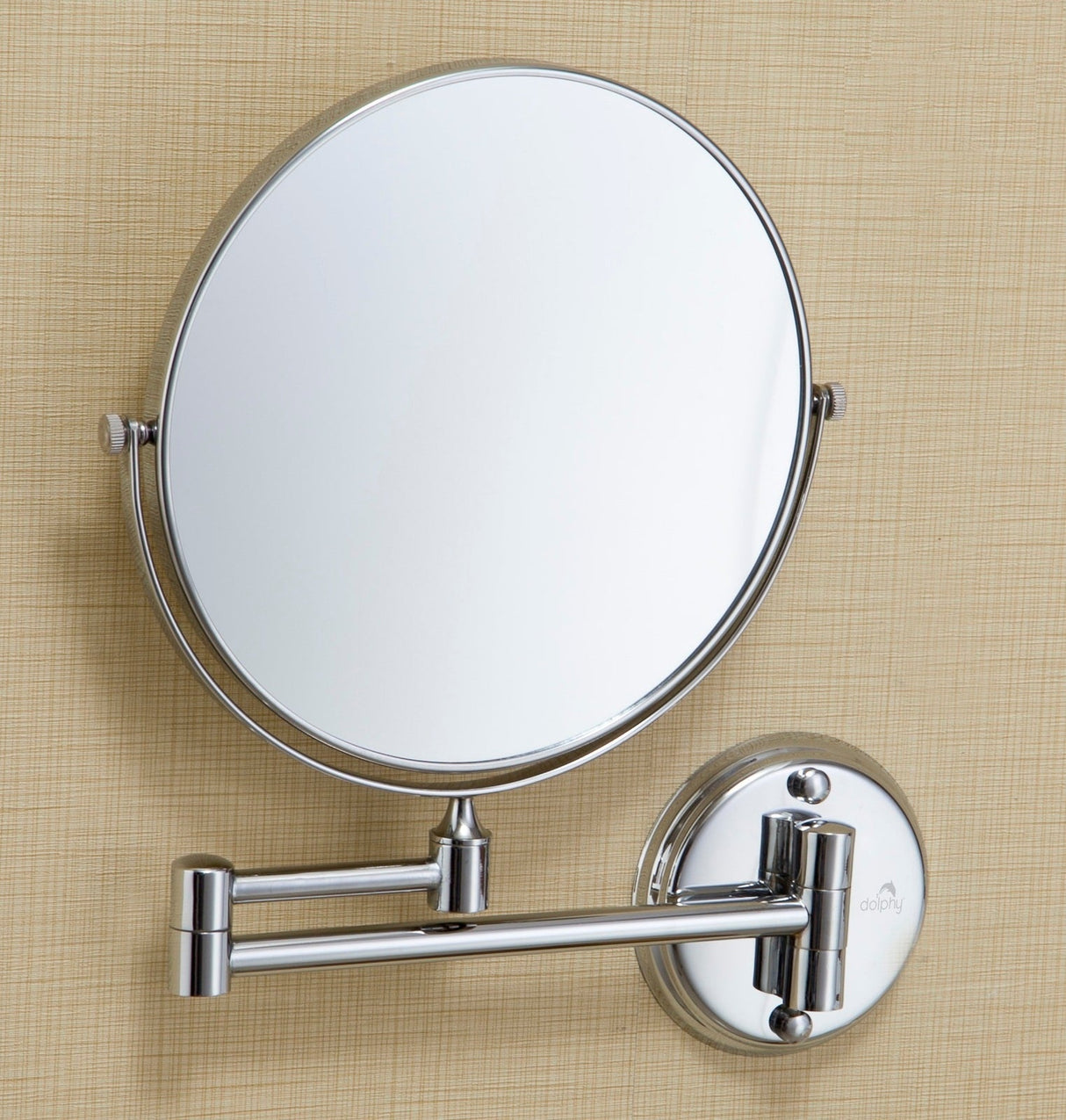 Dolphy 8-Inch Dual-Sided Wall Mount Magnifying Mirror – 1X/5X Magnification, 360° Swivel, Extendable Arm, Chrome Finish, Space-Saving Design for Bathroom & Vanity