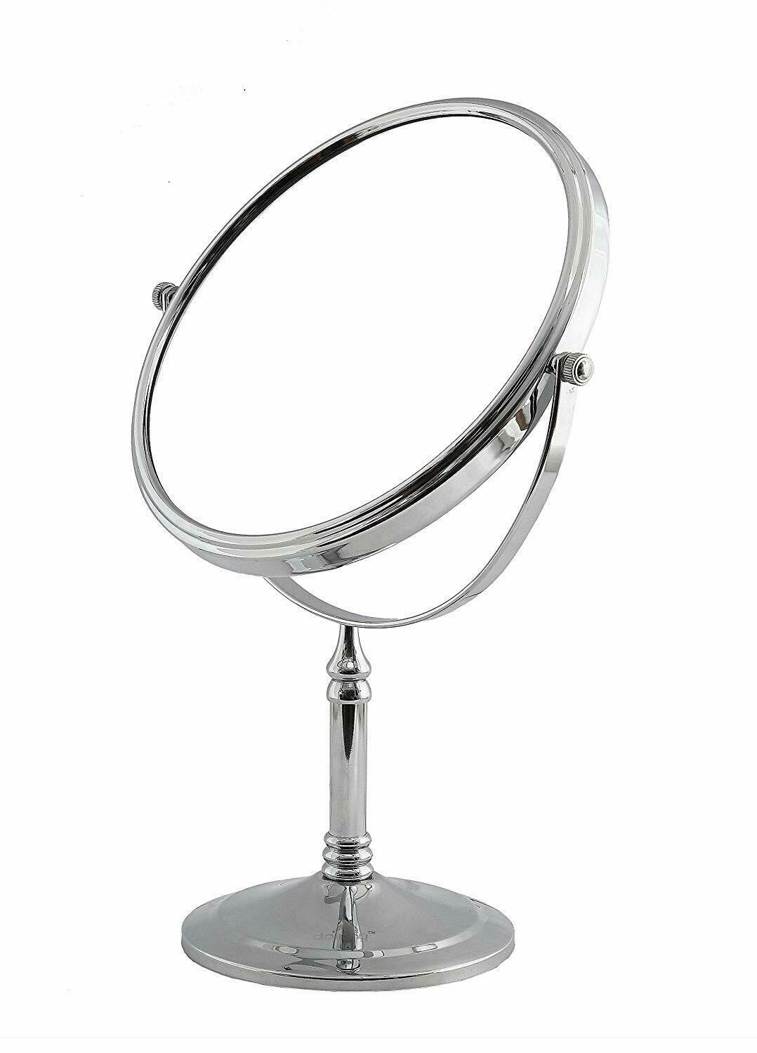 Dolphy 8-Inch Dual-Sided Tabletop Magnifying Mirror – 1X/5X Magnification, 360° Swivel, Silver Finish, Freestanding Makeup Mirror