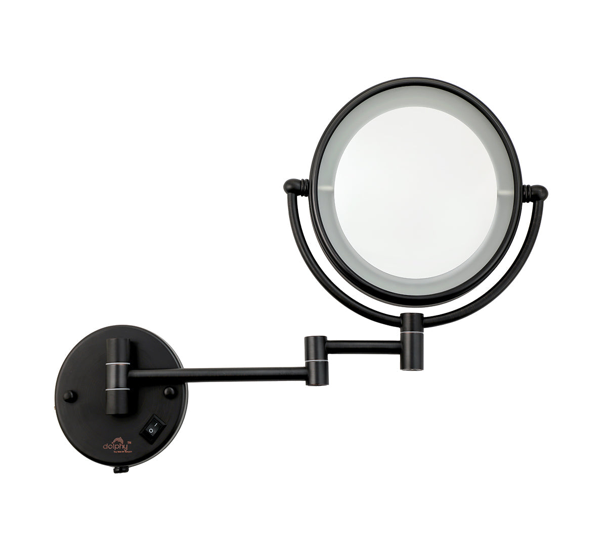Dolphy 8-Inch Dual Sided LED Wall Mount 5X Magnifying Mirror – Black, 360 Swivel, Extendable Arm