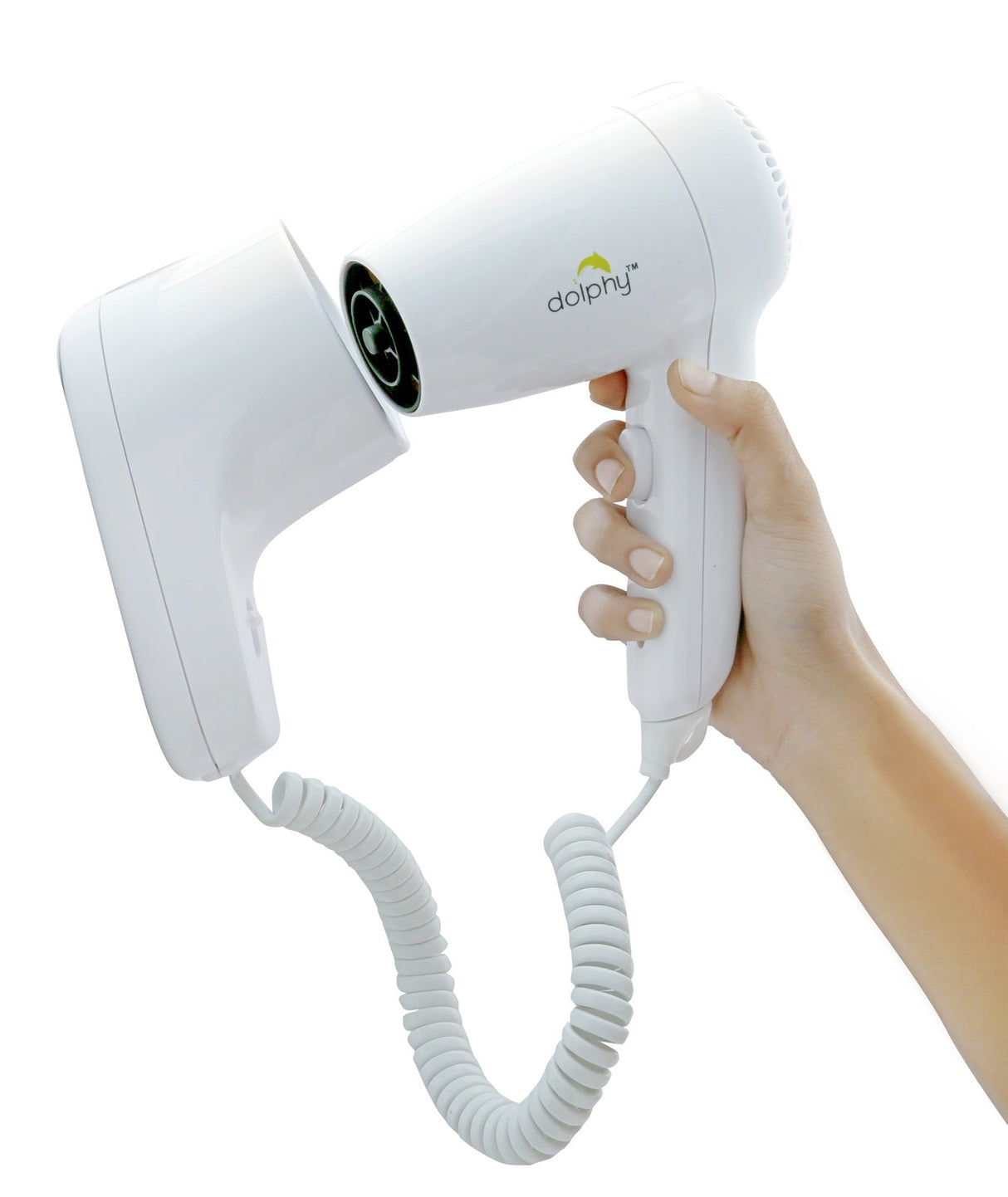 Dolphy Energy Efficient Wall Mounted Hair Dryer 1200W – White ABS Plastic, Quiet & Fast Drying, Durable Wall Mount