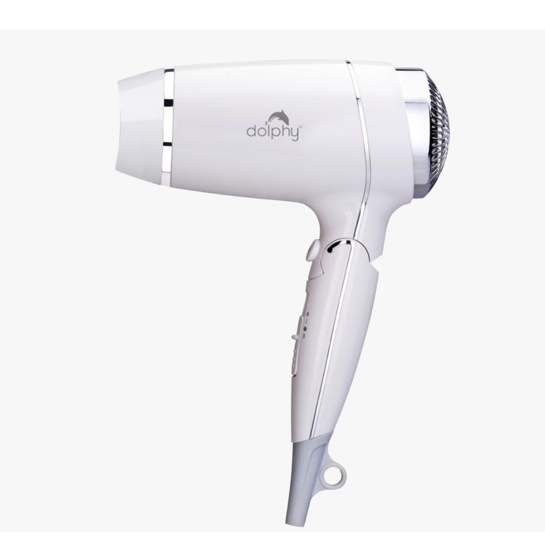 Dolphy 1800W Foldable Hair Dryer – Hot & Cold Settings, Low Noise, Auto-Off Micro Switch, ABS Build – White Bathroom Hairdryer for Hotels & Homes
