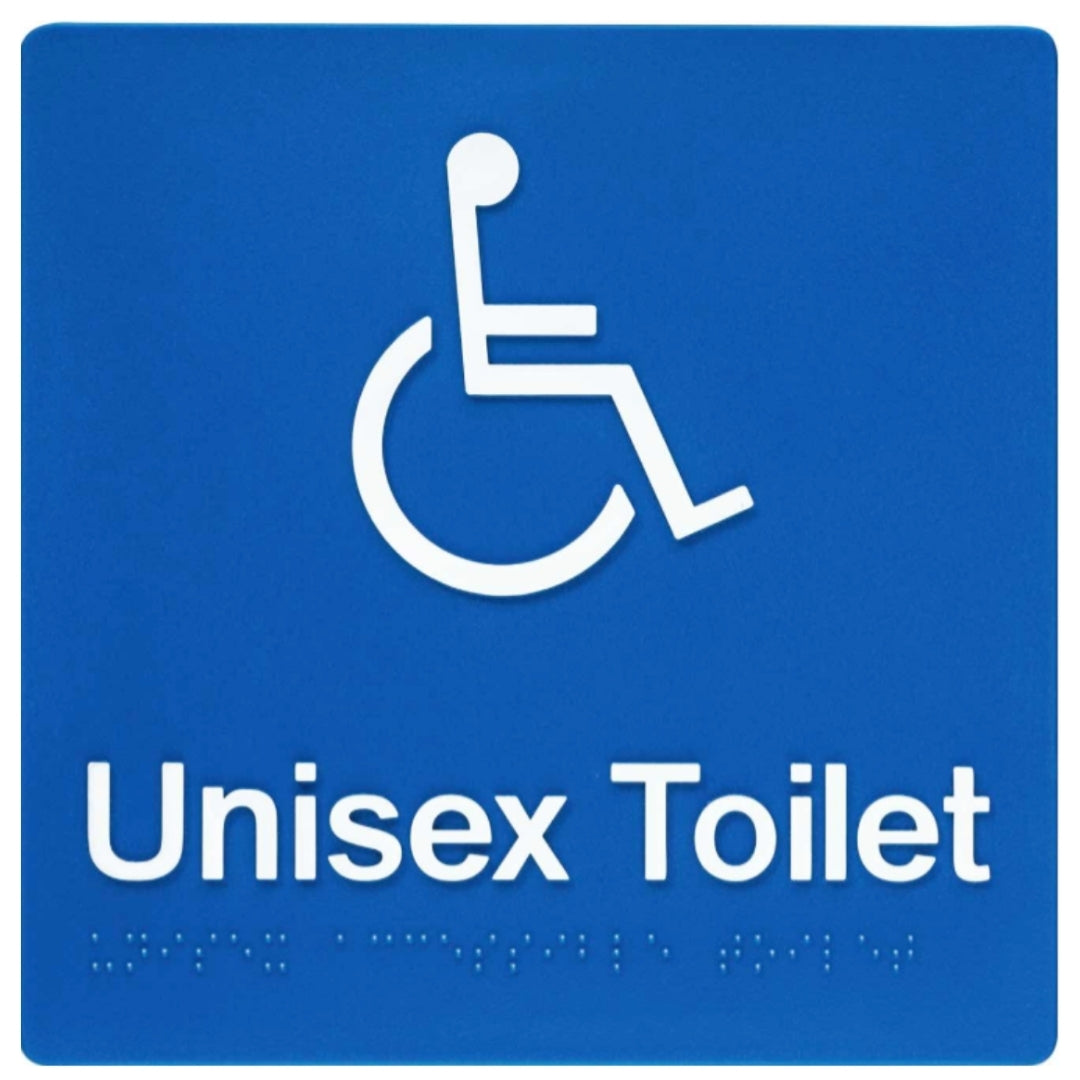 Dolphy UV Protected PVC Unisex Disabled Toilet Braille Sign 180x180x3mm – Blue/White, AS1428 Compliant Accessible Sign