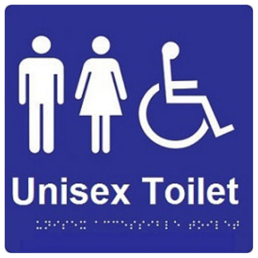 Dolphy UV Protected PVC Unisex Accessible Toilet Braille Sign 180x210x3mm – Blue, AS1428 Compliant Indoor/Outdoor Tactile Signage