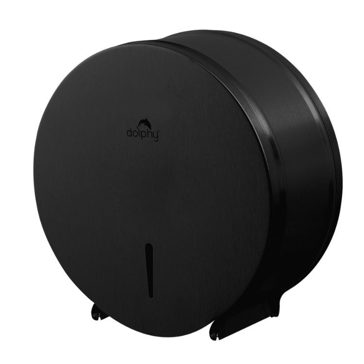 Dolphy Jumbo Toilet Roll Dispenser – Black Stainless Steel, Lockable, Wall Mounted, Holds 9-Inch Rolls, Space-Saving for High-Traffic Bathrooms