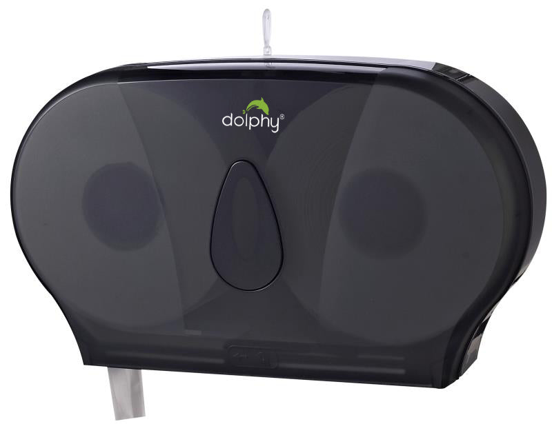 Dolphy Twin Jumbo ABS Toilet Roll Dispenser – Black, Dual 9" Roll Capacity, Wall-Mounted, Lockable, Durable for Commercial Washrooms