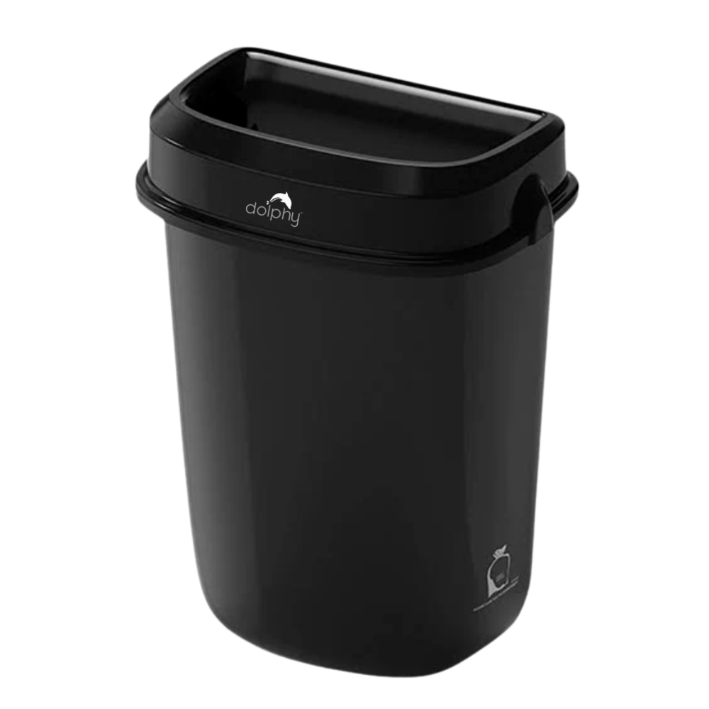 Dolphy Plaza Waste Bin 32L – Black Polypropylene Rubbish Bin with Leak-Proof Design, Wall Mountable or Freestanding