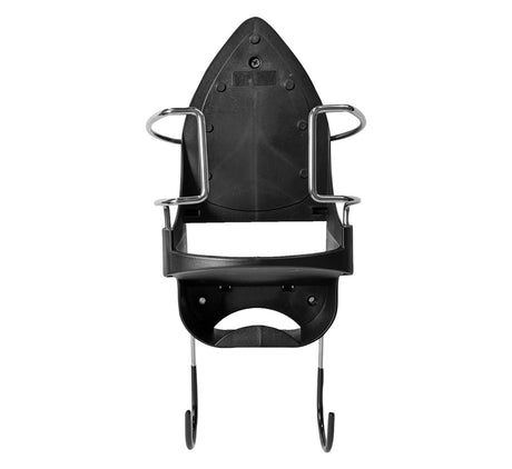 Dolphy black wall-mounted iron and ironing board holder with two hooks