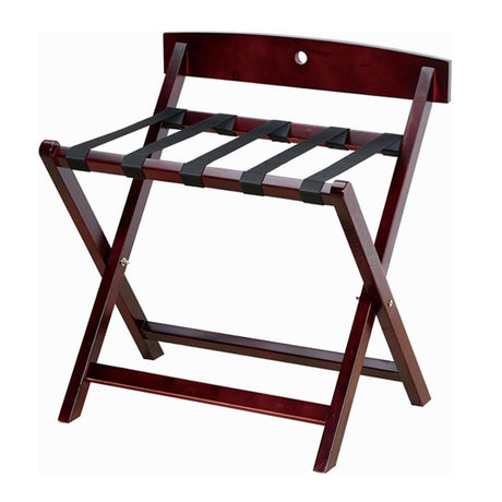 Dolphy wooden luggage rack with backrest for a short-stay rental bedroom