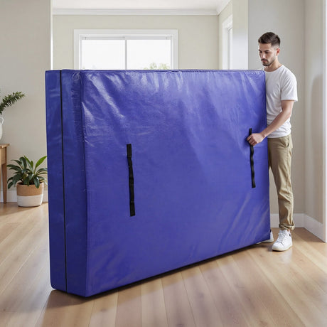 Artiss blue mattress bag being carried upright in a room