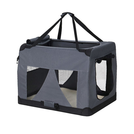 i.Pet grey foldable soft pet carrier crate with carry handles