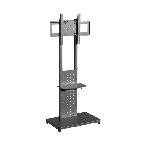 Heavy duty mobile TV stand with a mounting bracket and shelf
