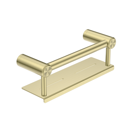 Nero Mecca Care 25mm x 300mm Brushed Gold Grab Rail With Shelf