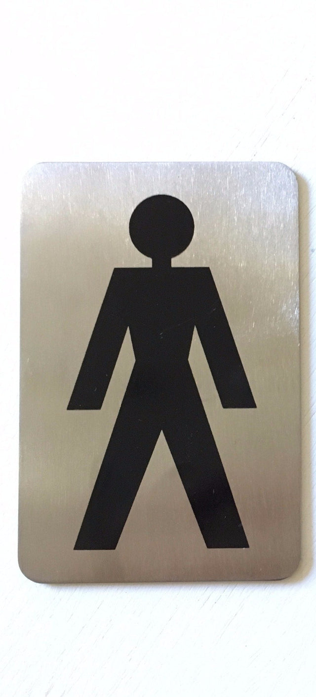 Stainless steel sign with a black male figure symbol
