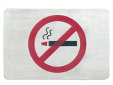 Stainless steel sign with a red no-smoking symbol