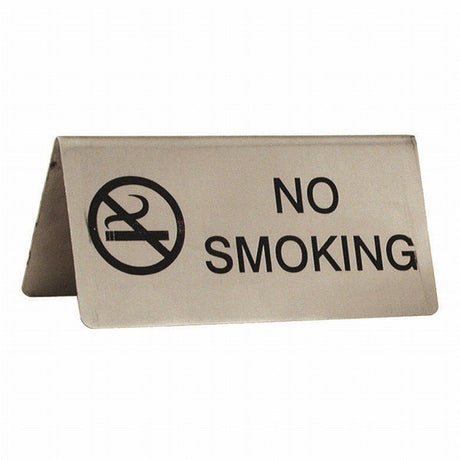 Stainless steel A-frame table sign reading NO SMOKING with a no-smoking symbol