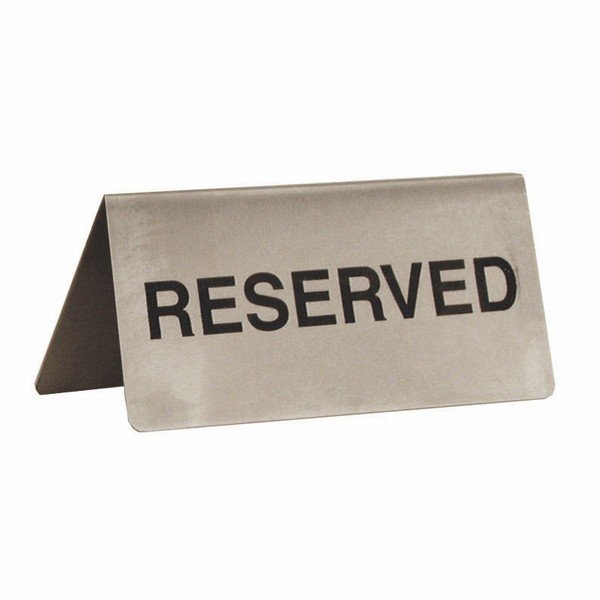 Stainless steel A-frame table sign reading RESERVED