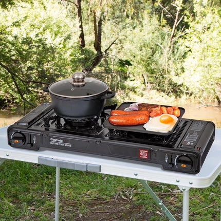 Gasmate Butane Twin Stove with Hotplate & Pot Set