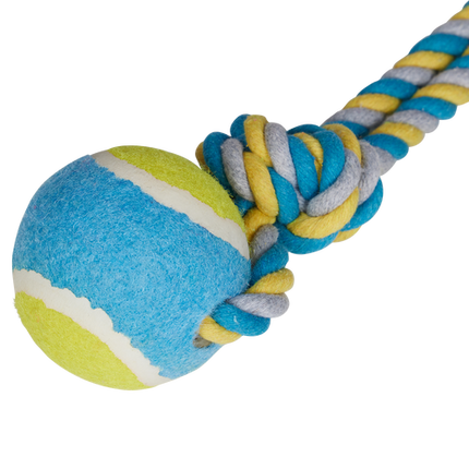 Happy Tails Blue And Yellow Ball Rope Toy