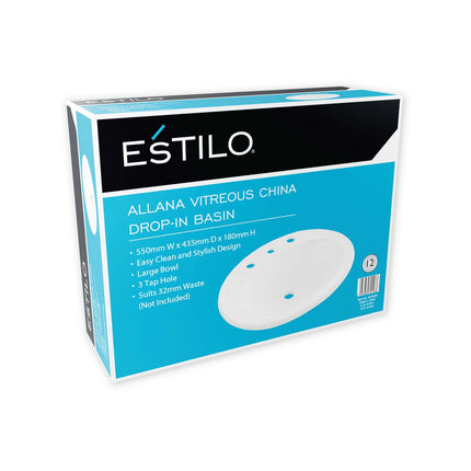 Estilo Allana Vitreous China Drop-In Basin - 3 Tap Hole