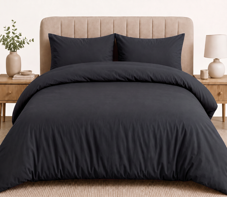 LinenCart 1000TC Brushed Microfibre Quilt Cover Set Black.