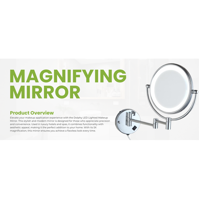 Dolphy Dual Sided LED Wall Mount 5X Magnifying Mirror 8Inch - Chrome Finish