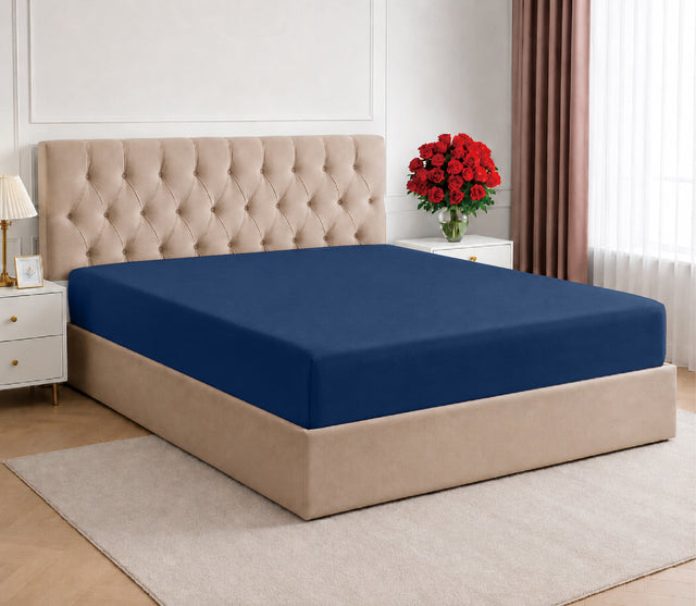 LinenCart Brushed Microfibre Fitted Sheet Navy.