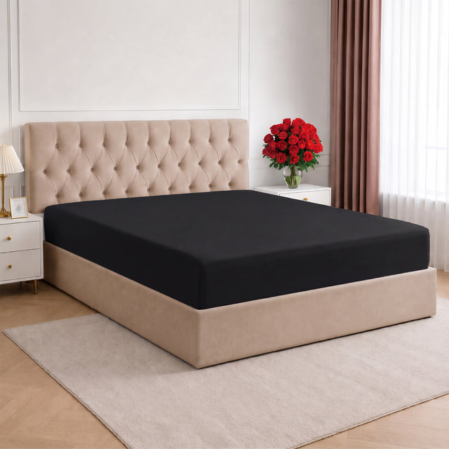 LinenCart Brushed Microfibre Fitted Sheet Black.