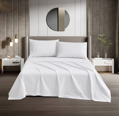 Dolphy Linen 50/50 Polycotton 10mm Satin Stripe White Commercial Flat Sheet (Top Sheet)