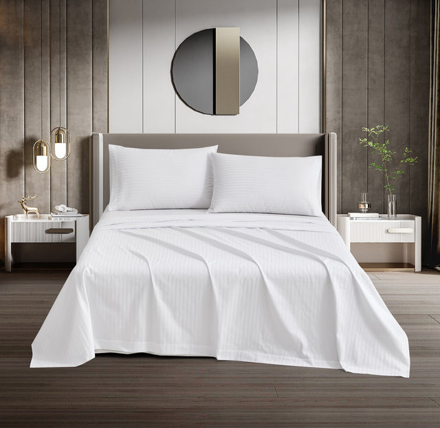 Dolphy Linen 50/50 Polycotton 10mm Satin Stripe White Commercial Flat Sheet (Top Sheet)