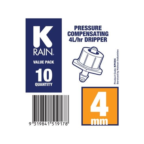 K-Rain 4mm Pressure Compensating Dripper - 10 Pack