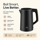 Dolphy 1L Electric Kettle – Black Stainless Steel, 360 Swivel Base, Auto Shut-Off, Cool-Touch Exterior, Fast Boil Cordless Kettle for Home, Hotel & Office