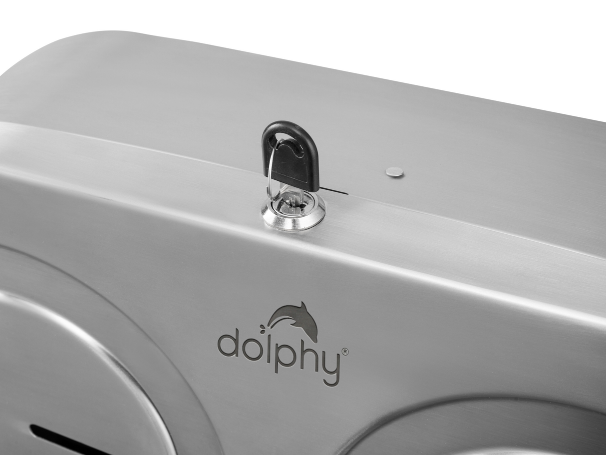 Dolphy Twin Jumbo Toilet Roll Dispenser Stainless Steel 304 Dual Roll Lockable Commercial Toilet Paper Holder for Washrooms, Hotels & Public Amenities