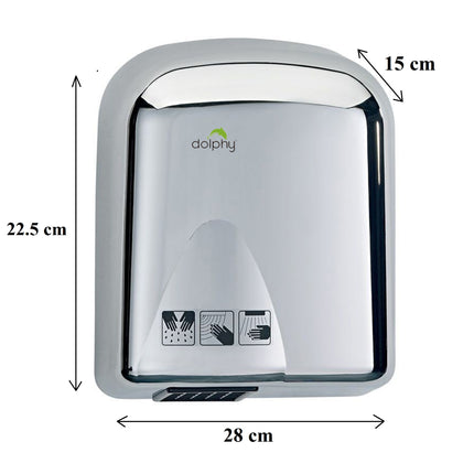 Dolphy Tranquil Touchless Automatic Wall Mount Hand Dryer 1650W Stainless Steel - Silver