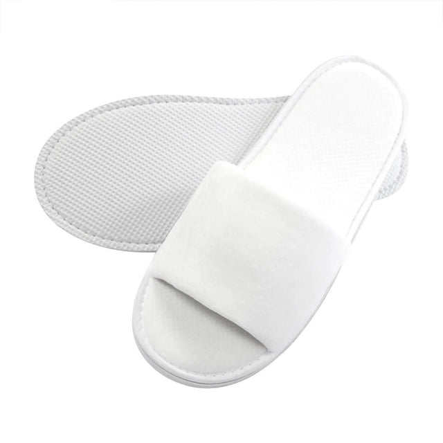 Velvet Open Toe Guest Slippers, white