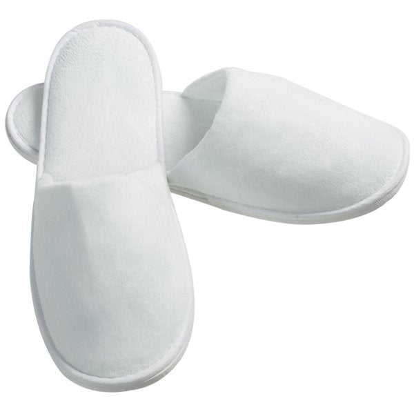 Velvet Closed Toe Guest Slippers, white