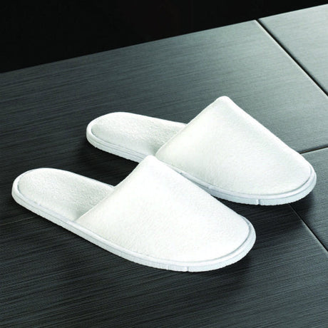 Coral Fleece Closed Toe Guest Slippers, white