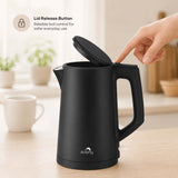 Dolphy 1L Electric Kettle – Black Stainless Steel, 360 Swivel Base, Auto Shut-Off, Cool-Touch Exterior, Fast Boil Cordless Kettle for Home, Hotel & Office