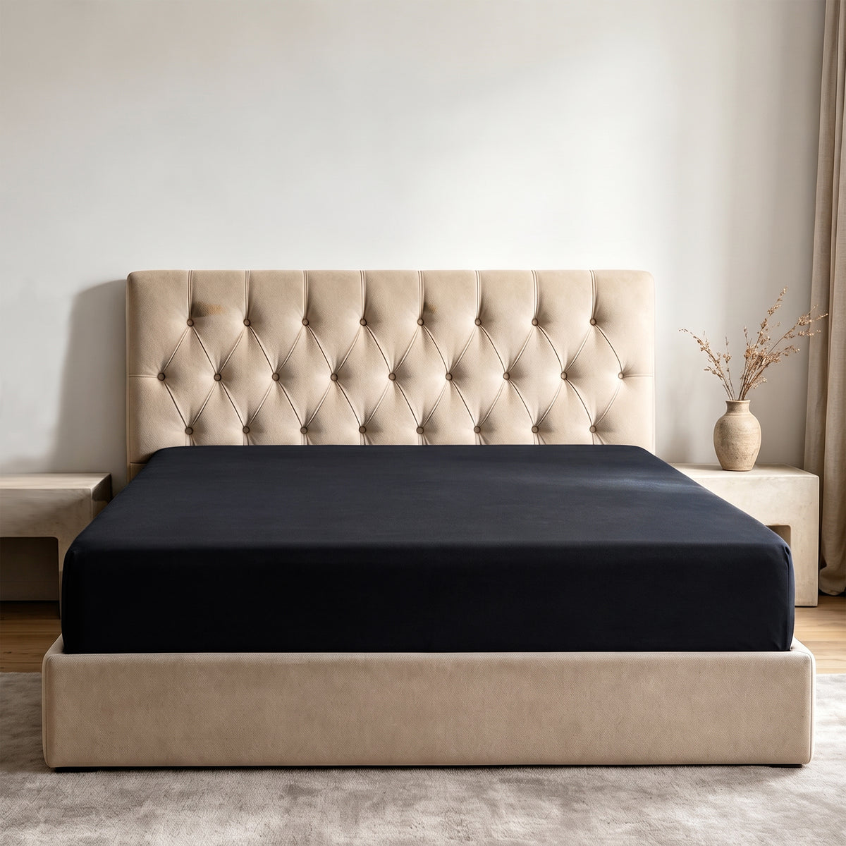 LinenCart Brushed Microfibre Fitted Sheet Set Black.