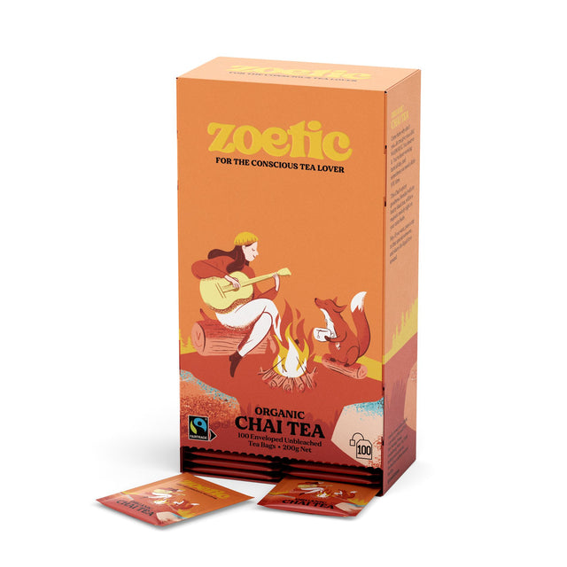 Zoetic chai tea enveloped tea bags