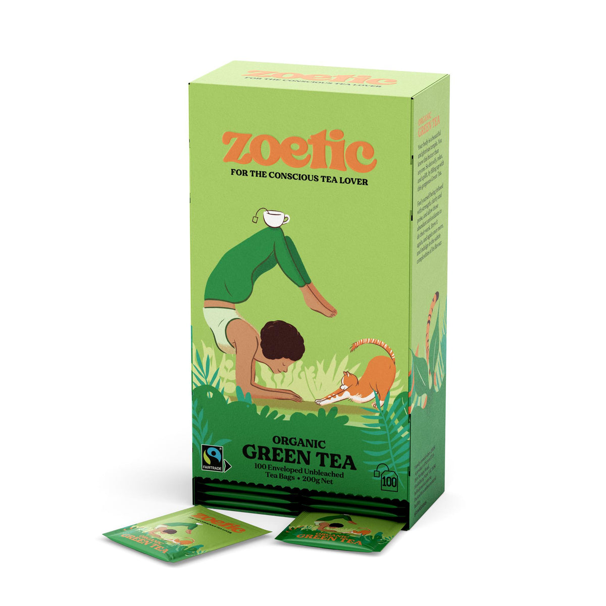 Zoetic green tea enveloped tea bags