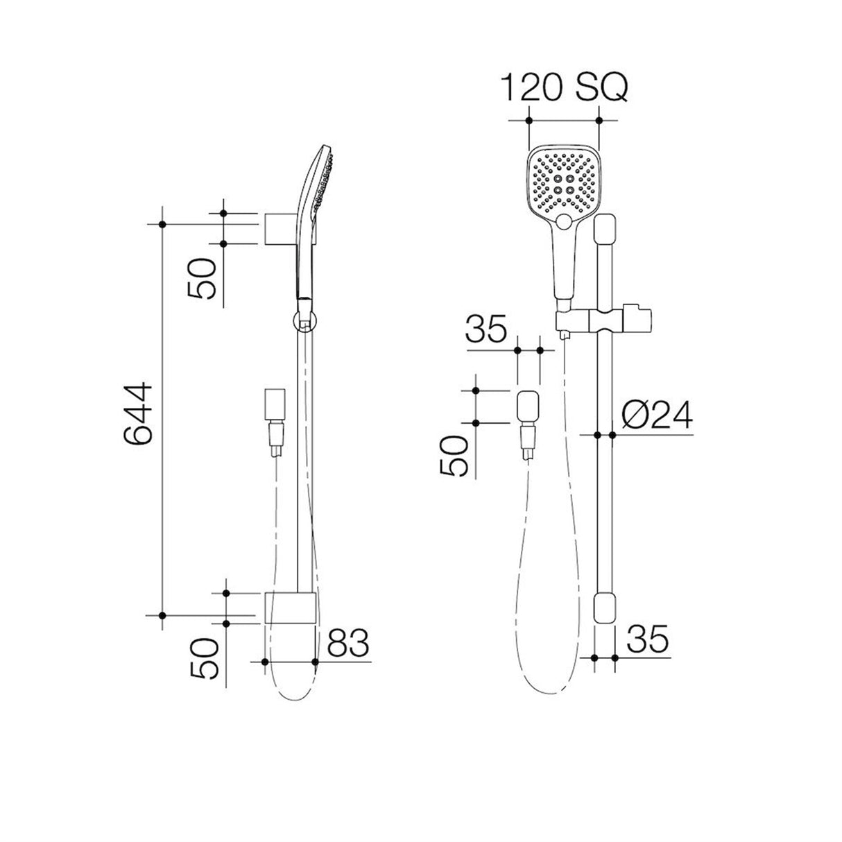 Caroma WELS 5 Star 6L/min Chrome Luna Multi-function Rail Shower