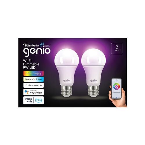 Mirabella Genio E27 800lm RGB 9W Smart Wi-Fi Globe - 2 Pack