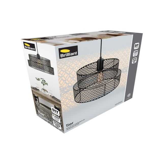 Brilliant 35cm Black Tier Laser Cut Metal Batten Fix Shade