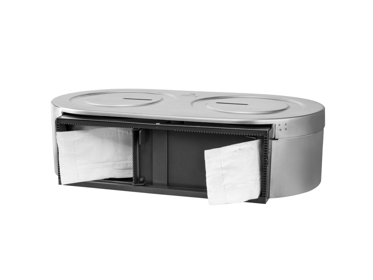 Dolphy Twin Jumbo Toilet Roll Dispenser Stainless Steel 304 Dual Roll Lockable Commercial Toilet Paper Holder for Washrooms, Hotels & Public Amenities