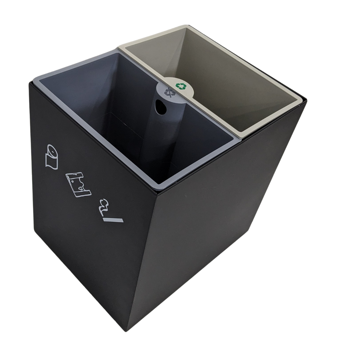 Dolphy 14L Dual Compartment Rectangle Room Dustbin – Metal & ABS Waste Bin with Two Containers – Black