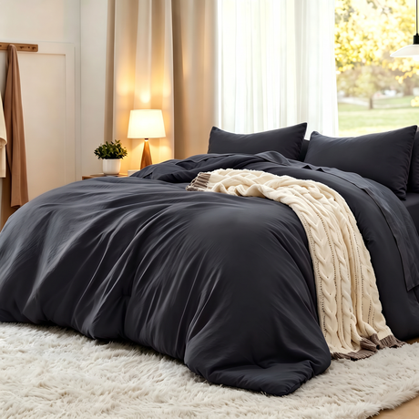 LinenCart 1000TC Brushed Microfibre Quilt Cover Set Black.