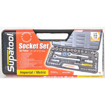 Supatool 1/4", 3/8" & 1/2" Drive Socket Set - 52 Piece