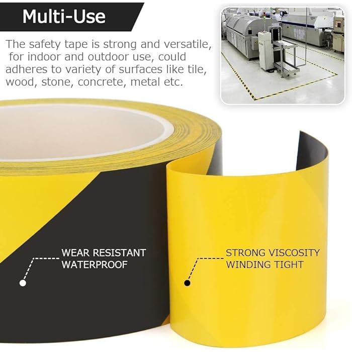 Dolphy Floor Marking Tape Zebra Lines (Pack of 5) – High Visibility Black & Yellow Safety Tape, Strong Self-Adhesive, Durable, Weather-Resistant for Warehouse, Workshop, Stairway Hazard Marking